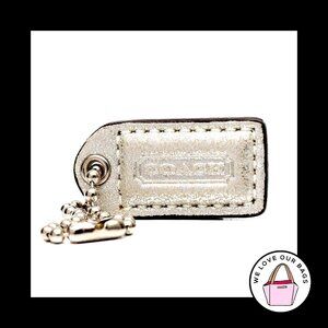 1.5" VINTAGE COACH Silver Metallic Leather Nickel Fob Bag Charm Keychain HangTag